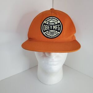 Obey Worldwide Mfg Orange Canvas Snapback Baseball Cap Hat Streetwear Hip Hop